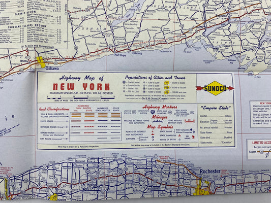 Vintage New York Sunoco Touring Map, 1959 Sunoco New York including Long Island Touring Map, Vintage Sunoco New York Touring Map, New York
