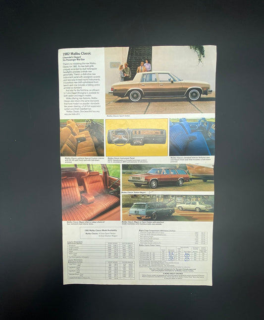 1982 Malibu Classic Chevrolet Brochure, 1982 Malibu Chevrolet Dealer Brochure, Malibu Classic Brochure, 1982 Malibu Classic Station Wagon
