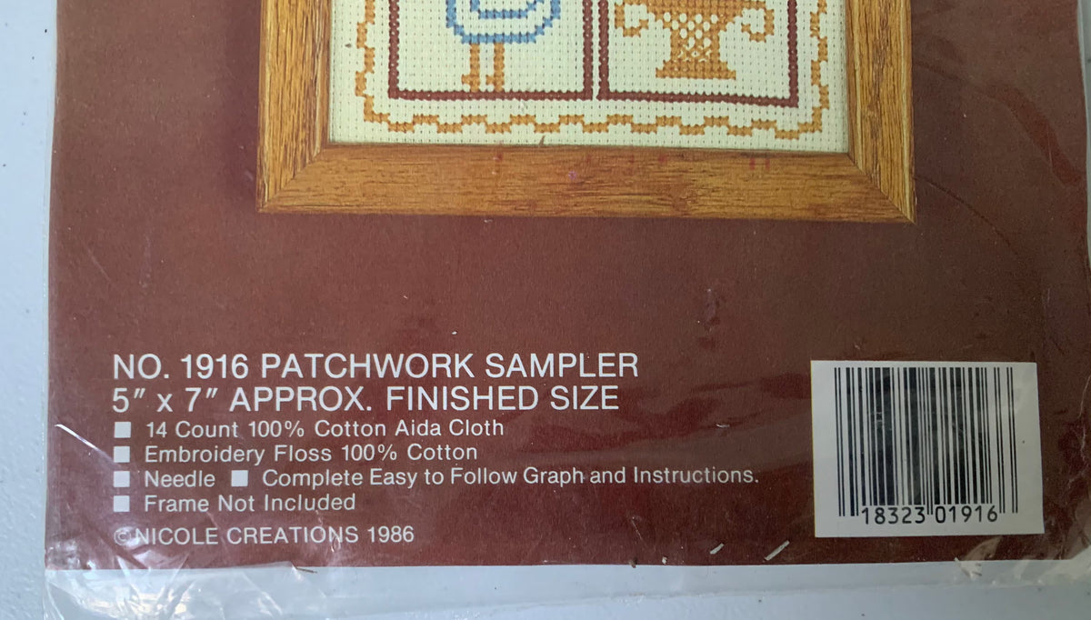 Patchwork Sampler Counted Cross Stitch Kit No. 1918, Nicole Creations 1986, Patchwork Sampler, Cross Stitch Sampler, Needlepoint Patterns