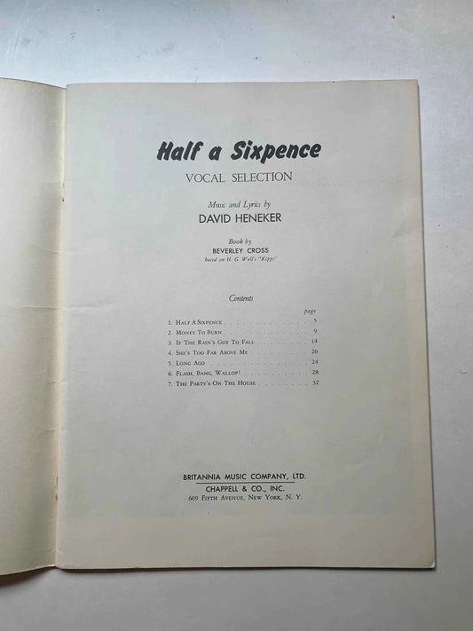 Half a Sixpence Vocal Selection, Paramount Pictures Presents Tommy Steele in Half a Sixpence Music and Lyrics by David Heneker, Movie Music