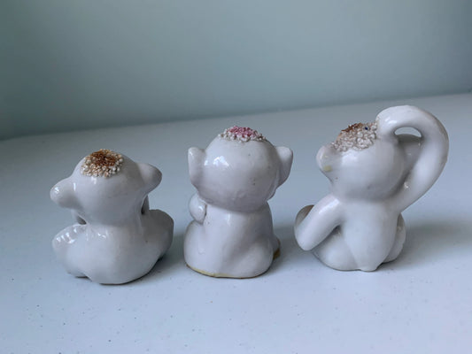 Vintage Spaghetti Porcelain Monkey Figures, Japan Monkeys in Poses Figurines, Thinking Monkey, Bashful Monkey, Surprised Monkey, Monkeys
