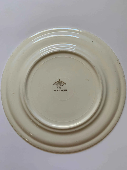 Vintage Dancing Couple Plate, The Harker Pottery Co, Made in USA, Edged 22kt Gold Swirled Plate, Marker Pottery Plate, Vintage Gold Plate