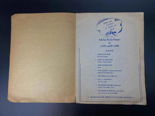 Round-Up of Good Western Songs As Written Sung and Recorded by Hank Snow and Big Slim Song Book, Vintage Round-Up Of Good Western Songs Book