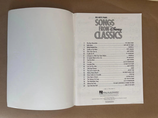 Songs From Disney Classics Big Piano Book, Hal Leonard Corporation, Cinderella, Mary Poppins, Bambi, Peter Pan, Sleeping Beauty Song Book