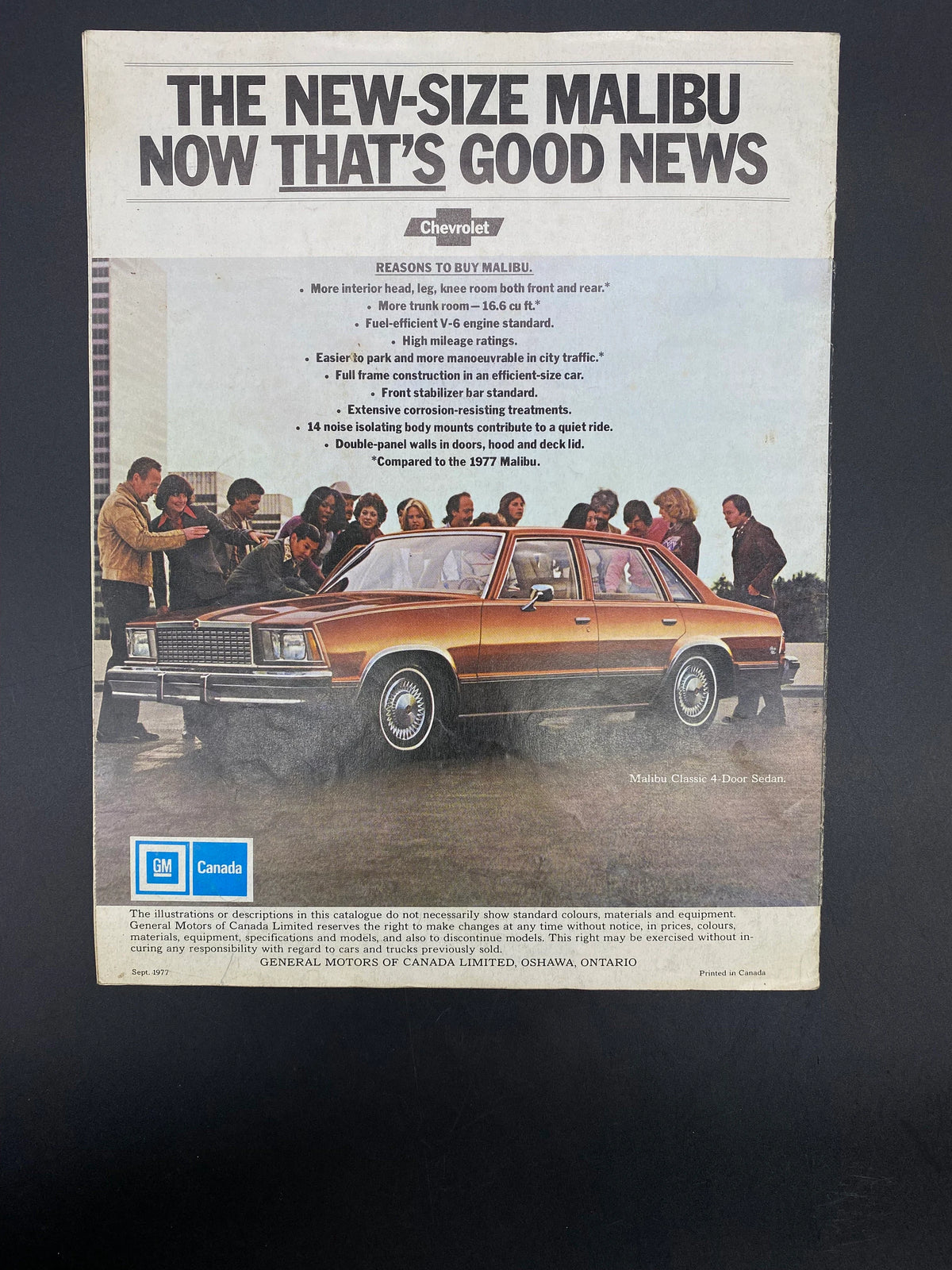 Vintage 1978 The New-Size Malibu From Chevrolet Car Brochure, Chevrolet GM Canada 1978 Malibu Brochure, 1978 El Camino Chevrolet Brochure