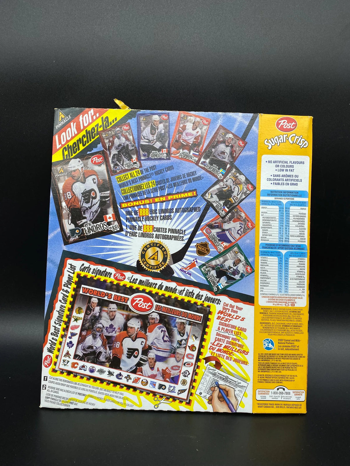 Honeycomb Eric Lindros Official Post NHL Pinnacle Player Card List, 1997 Honeycomb Eric Lindros Cereal Box Flattened, Eric Lindros 88 Flyers