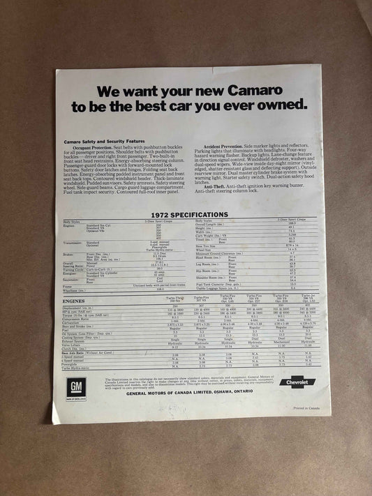 1972 Camaro Sport Coupe/Rally Sport/SS/Z28 Dealership Brochure