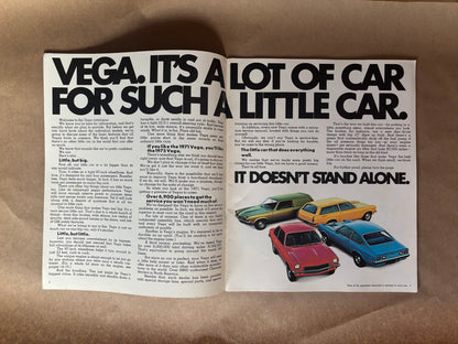 Chevy’s New Little Car is Open For Business 1971 Vega Brochure,General Motors Dealership Brochure, 1971 Chevy Vega Dealership Sales Brochure