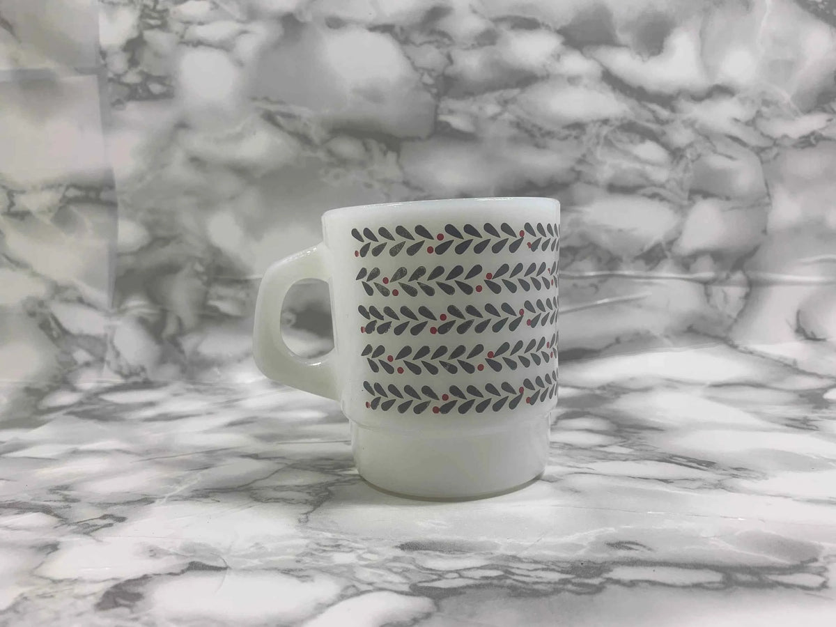 Termocrisa Mug, Termocrisa Milk Glass Grey with Red Pattern Mug, Vintage Grey Pattern Mug, Vintage Milk Glass Coffee Mug, Made in Mexico Mug