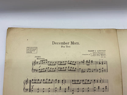 Antique December Morn. Fox Trot by Harry J. Lincoln Sheet Music. Rare 1915 December Morn. Fox Trot Composed by Harry J Lincoln Sheet Music
