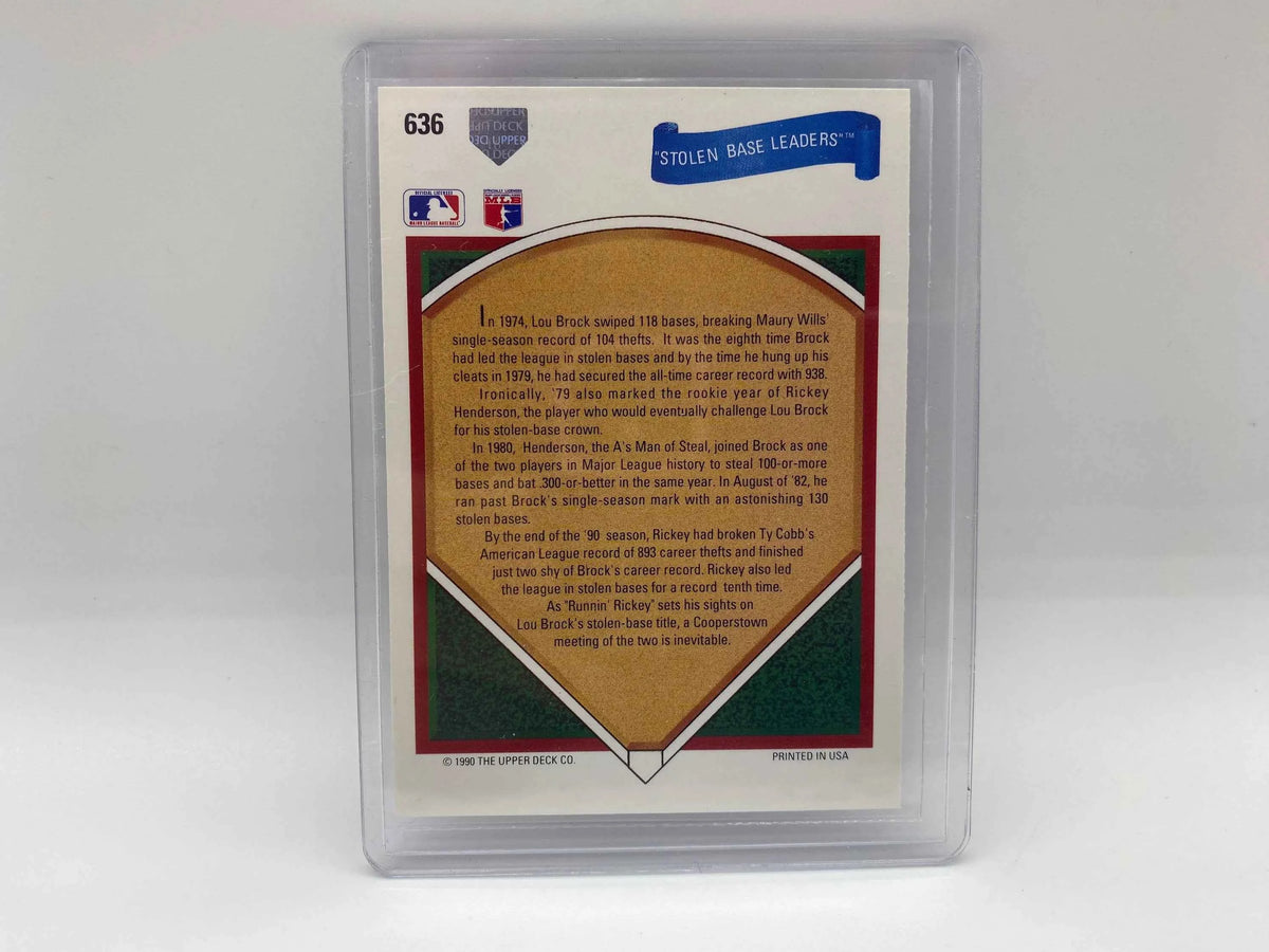 1991 Upper Deck 939 Stolen Base Leader Baseball Card, Vintage 91 Rickey Henderson Stolen Base Leader Upper Deck Error Card, Rickey Henderson