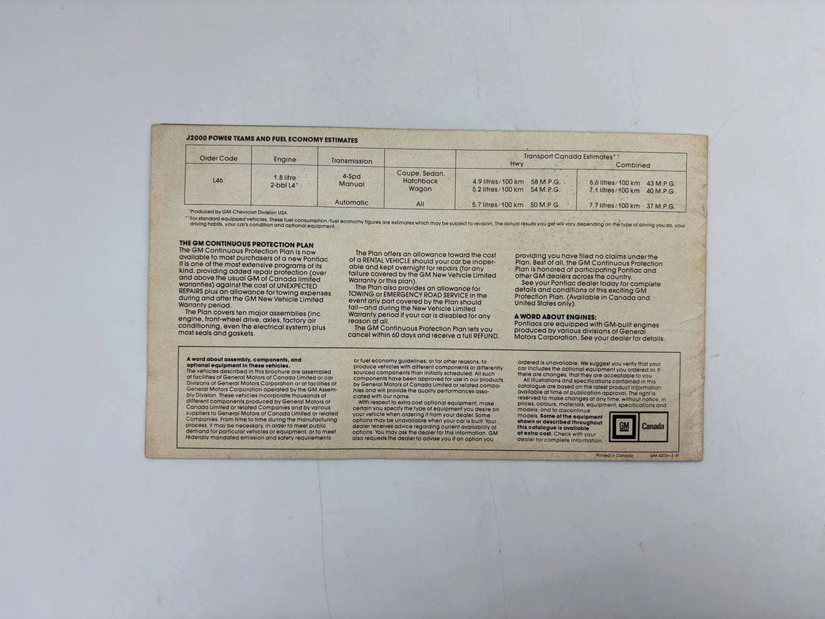 1982 Pontiac J2000 Brochure, Pontiac 1982 J2000 Sales Brochure, J2000 Hatchback Brochure, 1982 Pontiac J2000 Coupe Brochure. J2000 Wagon