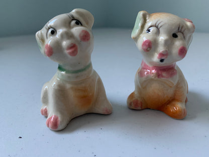Vintage Dogs in Dog Bed Salt & Pepper Shakers, Dog Salt and Pepper Shaker, 3 Piece Salt Shaker Set, Anthropomorphic Dog Salt and Pepper, Dog
