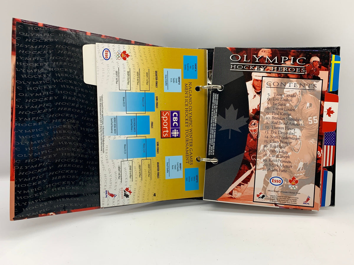Vintage 1998 Olympic Hockey Heroes Binder, 1998 Nagano Olympic Winter Games Hockey, Esso 1998 Olympic Hockey Heroes Binder, 1998 CDN Hockey