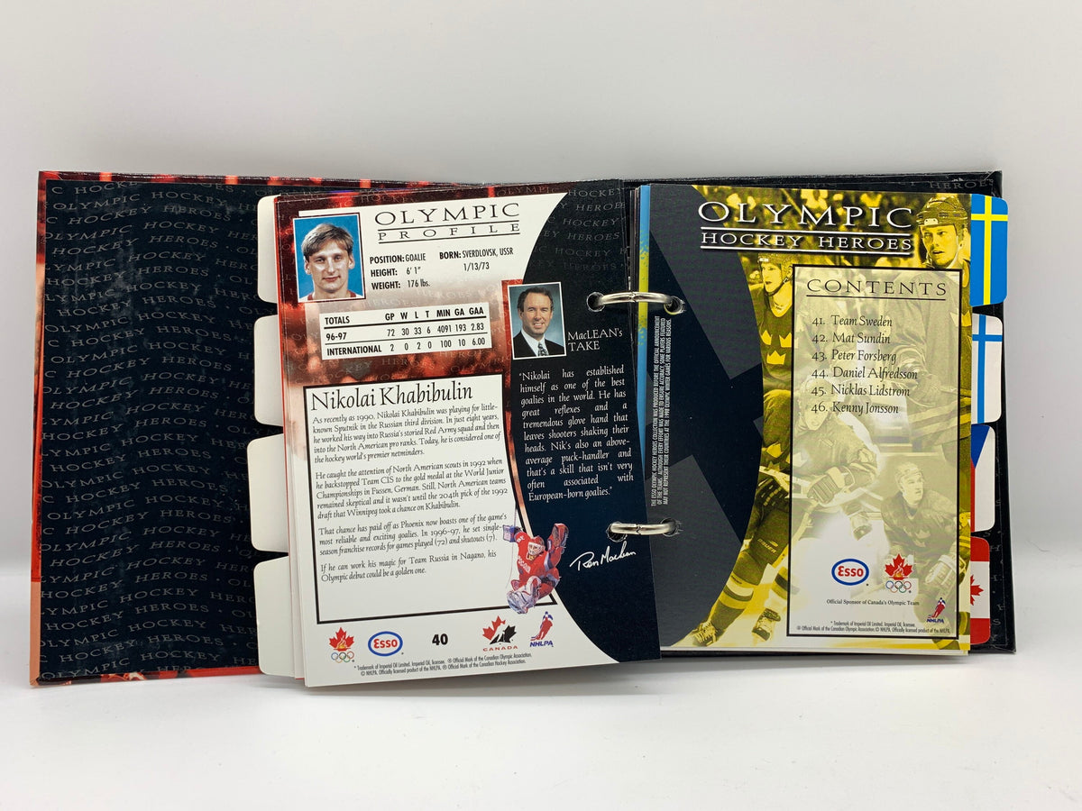 Vintage 1998 Olympic Hockey Heroes Binder, 1998 Nagano Olympic Winter Games Hockey, Esso 1998 Olympic Hockey Heroes Binder, 1998 CDN Hockey