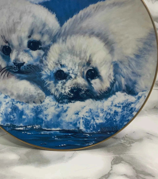 Vintage Snow Babies Canadian Harp Seals, First of a Bi-Annual Series, Spring 1981, #4007, Hackett American Collectors, Snow Babies Plate