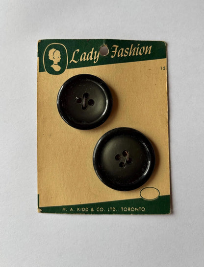 Vintage Lady Fashion 2 Grey Buttons 3cm & 3.3cm, Rare NOS 2 Sizes on Same Card 3cm and 3.3 cm Round Grey Pearl Plastic Buttons Lady Fashion