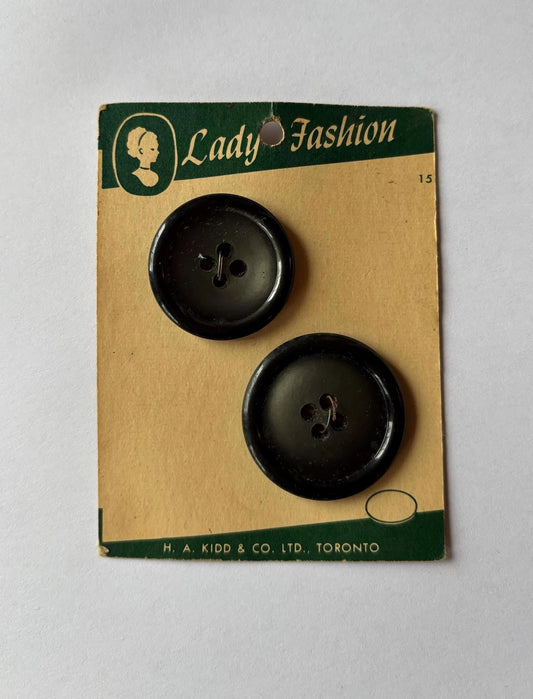 Vintage Lady Fashion 2 Grey Buttons 3cm & 3.3cm, Rare NOS 2 Sizes on Same Card 3cm and 3.3 cm Round Grey Pearl Plastic Buttons Lady Fashion