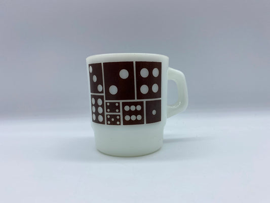 Anchor Hocking Brown Domino Design Coffee Mug, Anchor Hocking Brown Dice Cup, Milk Glass Brown Dominoes Pattern, Vintage Anchor Hocking Mug