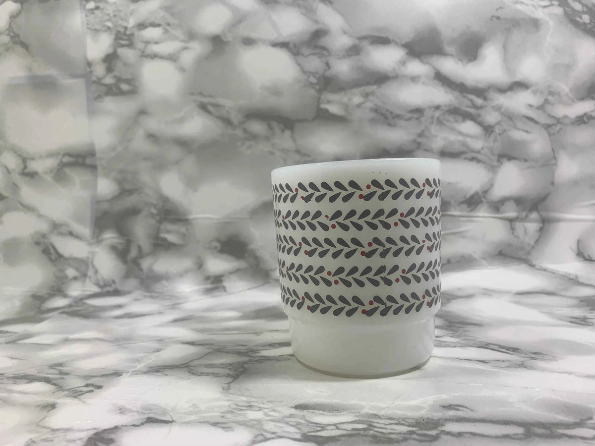 Termocrisa Mug, Termocrisa Milk Glass Grey with Red Pattern Mug, Vintage Grey Pattern Mug, Vintage Milk Glass Coffee Mug, Made in Mexico Mug