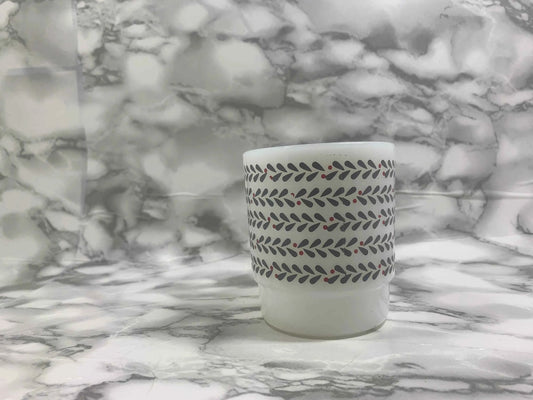Termocrisa Mug, Termocrisa Milk Glass Grey with Red Pattern Mug, Vintage Grey Pattern Mug, Vintage Milk Glass Coffee Mug, Made in Mexico Mug