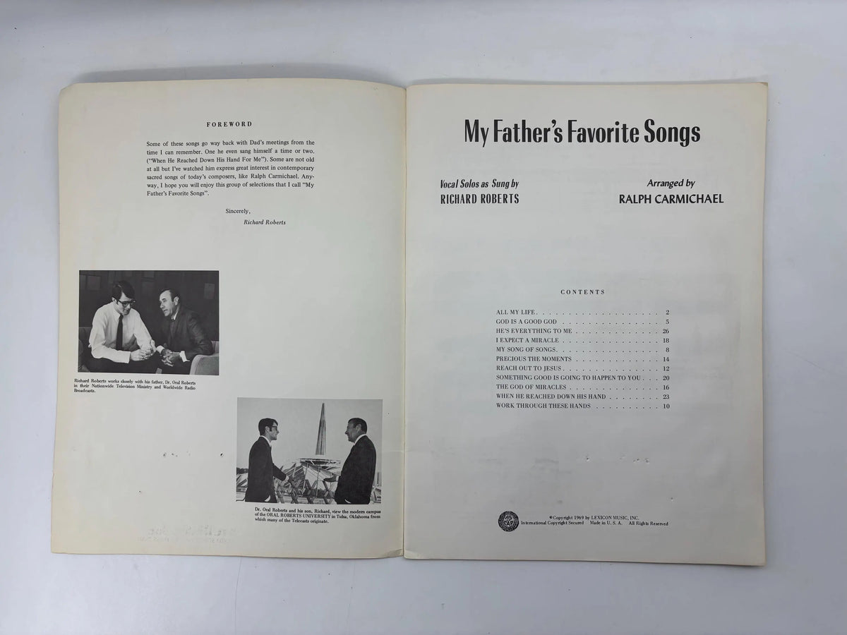 Richard Roberts My Father's Favorite Songs Voice Piano, Vocal Solos as Sung By Richard Roberts, 1969 Radio and Television Themes Sheet Music