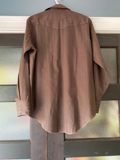 Vintage Wrangler Pearl Snap Dress Shirt, 1970’s Brown Wrangler Western Shirt Size 15 1/2 Medium, Wrangler Long Tails Western Dress Shirt USA
