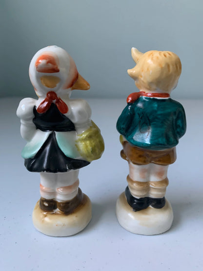 Vintage Dutch Girl and Boy Salt & Pepper Shakers, Made in Occupied Japan, Girl with flower, Boy holding Lamb Salt and Pepper Shakers, Lamb