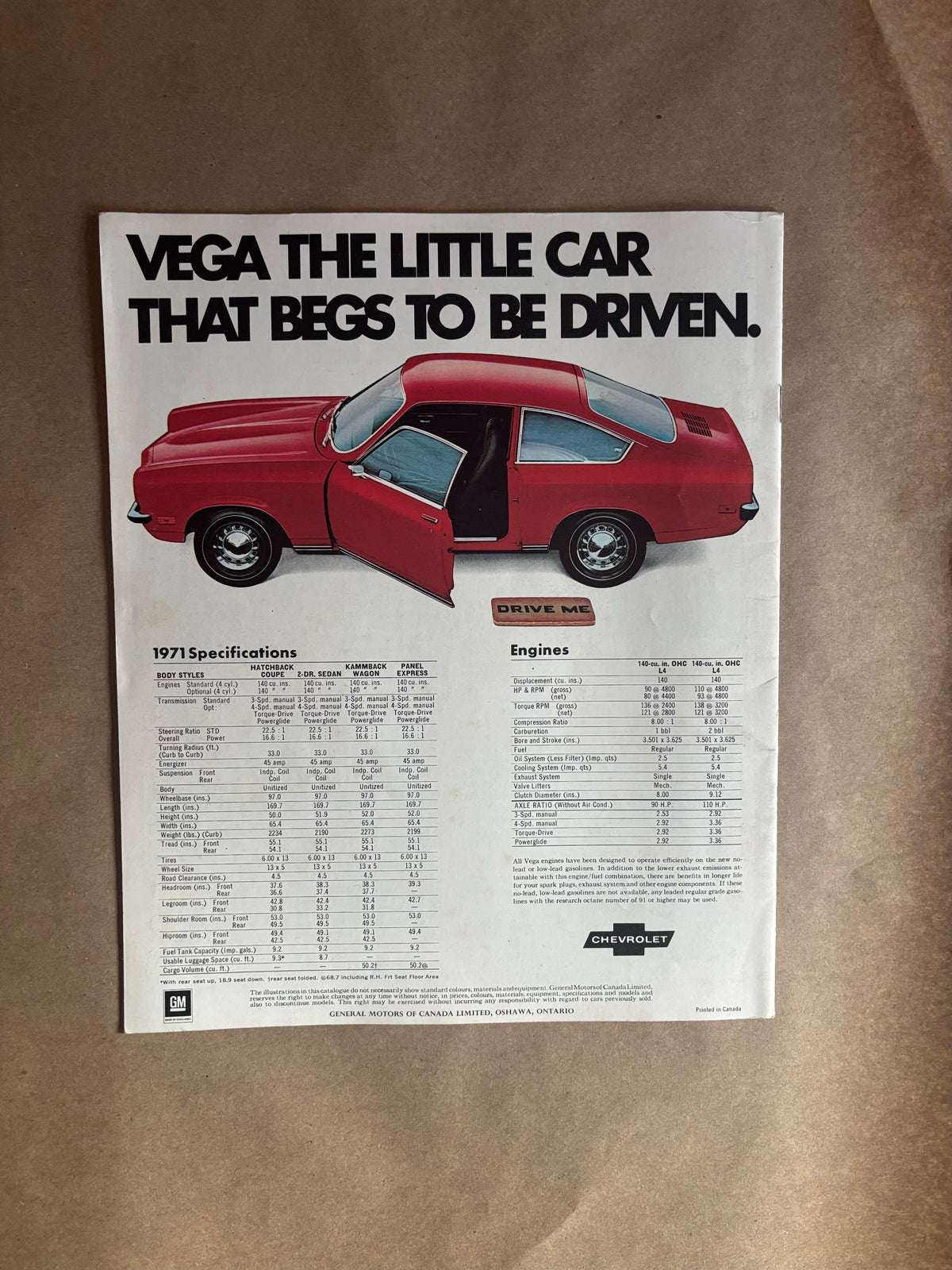 Chevy’s New Little Car is Open For Business 1971 Vega Brochure,General Motors Dealership Brochure, 1971 Chevy Vega Dealership Sales Brochure