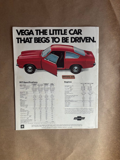 Chevy’s New Little Car is Open For Business 1971 Vega Brochure,General Motors Dealership Brochure, 1971 Chevy Vega Dealership Sales Brochure
