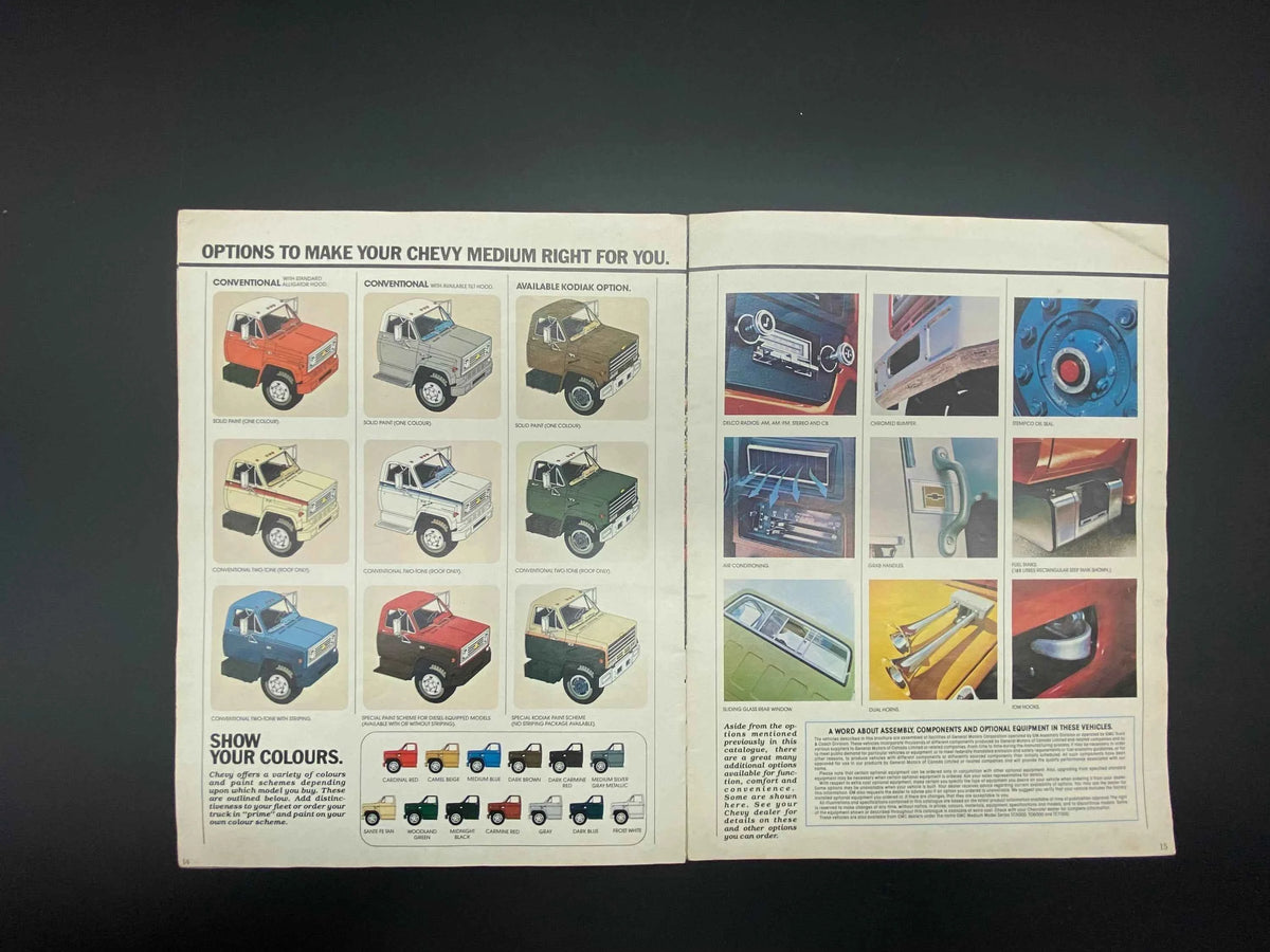 Vintage 81 Chevy Mediums Dealership Brochure, 81 Chevy Trucks Brochure, 1981 Chevy Mediums Sales Brochure, Detroit Diesel Chevy Mediums