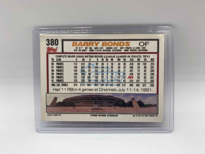 1992 Topps Barry Bonds Baseball Card, Barry Bonds Pittsburgh Pirates 1992 TOPPS 380 Baseball Card, Vintage 1992 Barry Bonds Baseball Card