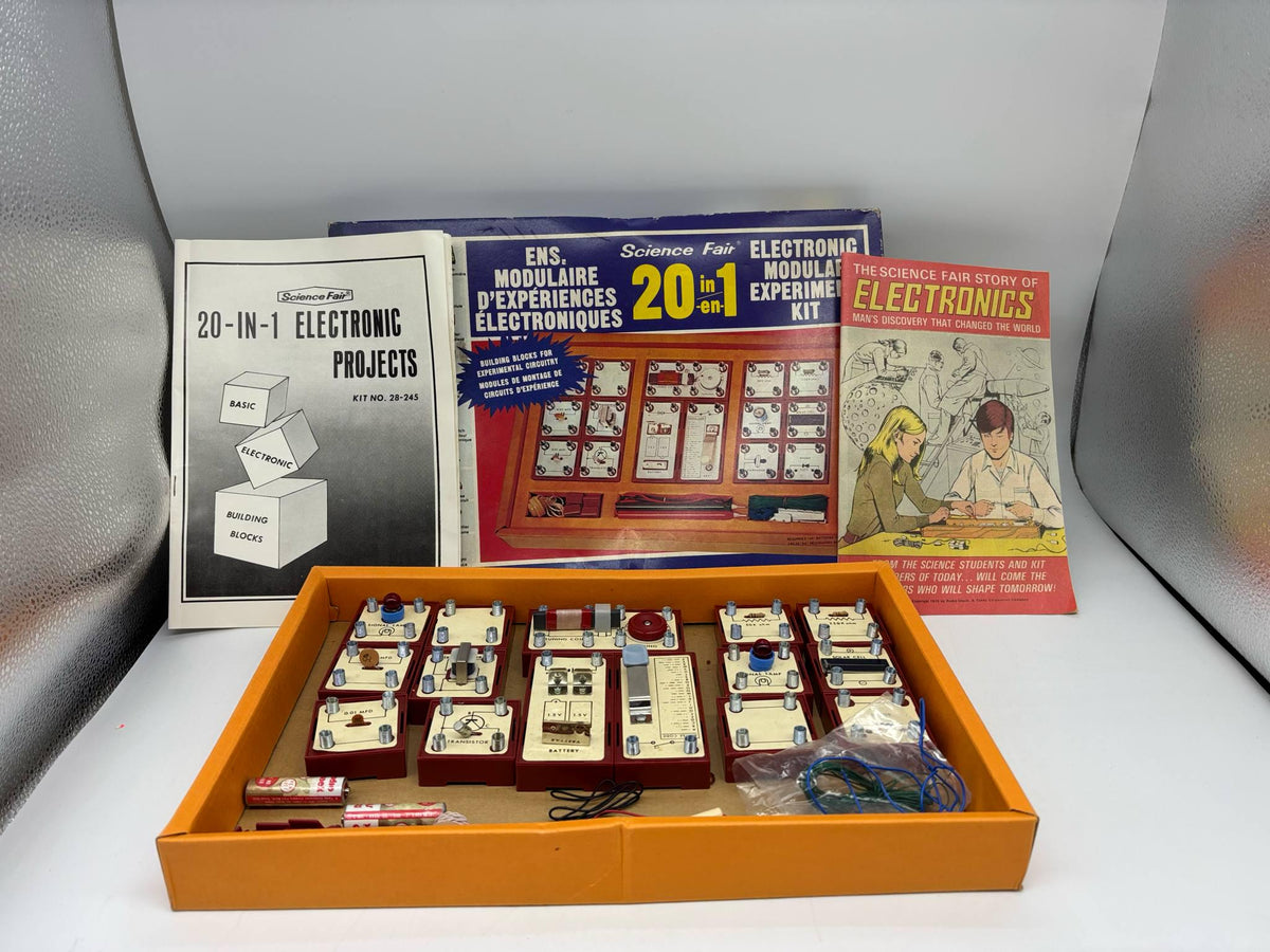 Science Fair 20 in 1 Electronic Modular Experiment Kit, 1971 Science Fair 20-in-1 Electronic Projects Kit No 28-245, Experimental Circuitry