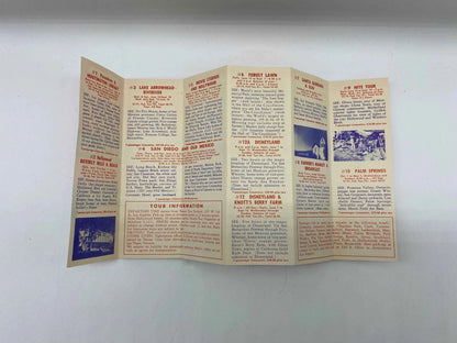 Vintage Tanner Gray Line Los Angeles Sightseeing Daily Tours Schedule, 1959 Tanner Gray Line Sightseeing Departure from Los Angeles, 1959 LA