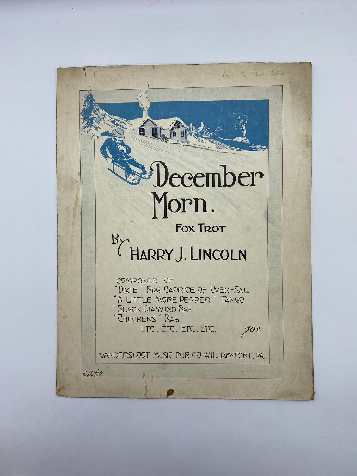 Antique December Morn. Fox Trot by Harry J. Lincoln Sheet Music. Rare 1915 December Morn. Fox Trot Composed by Harry J Lincoln Sheet Music