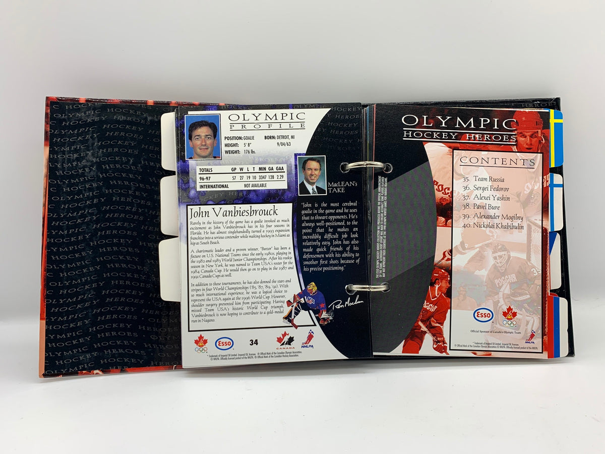 Vintage 1998 Olympic Hockey Heroes Binder, 1998 Nagano Olympic Winter Games Hockey, Esso 1998 Olympic Hockey Heroes Binder, 1998 CDN Hockey