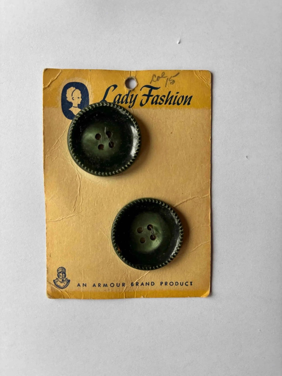 Vintage Lady Fashion 2 Green Buttons 3.3 cm, Rare NOS 3.3 cm Round Green Plastic Buttons Lady Fashion, 2 Green Colour Lady Fashion Buttons