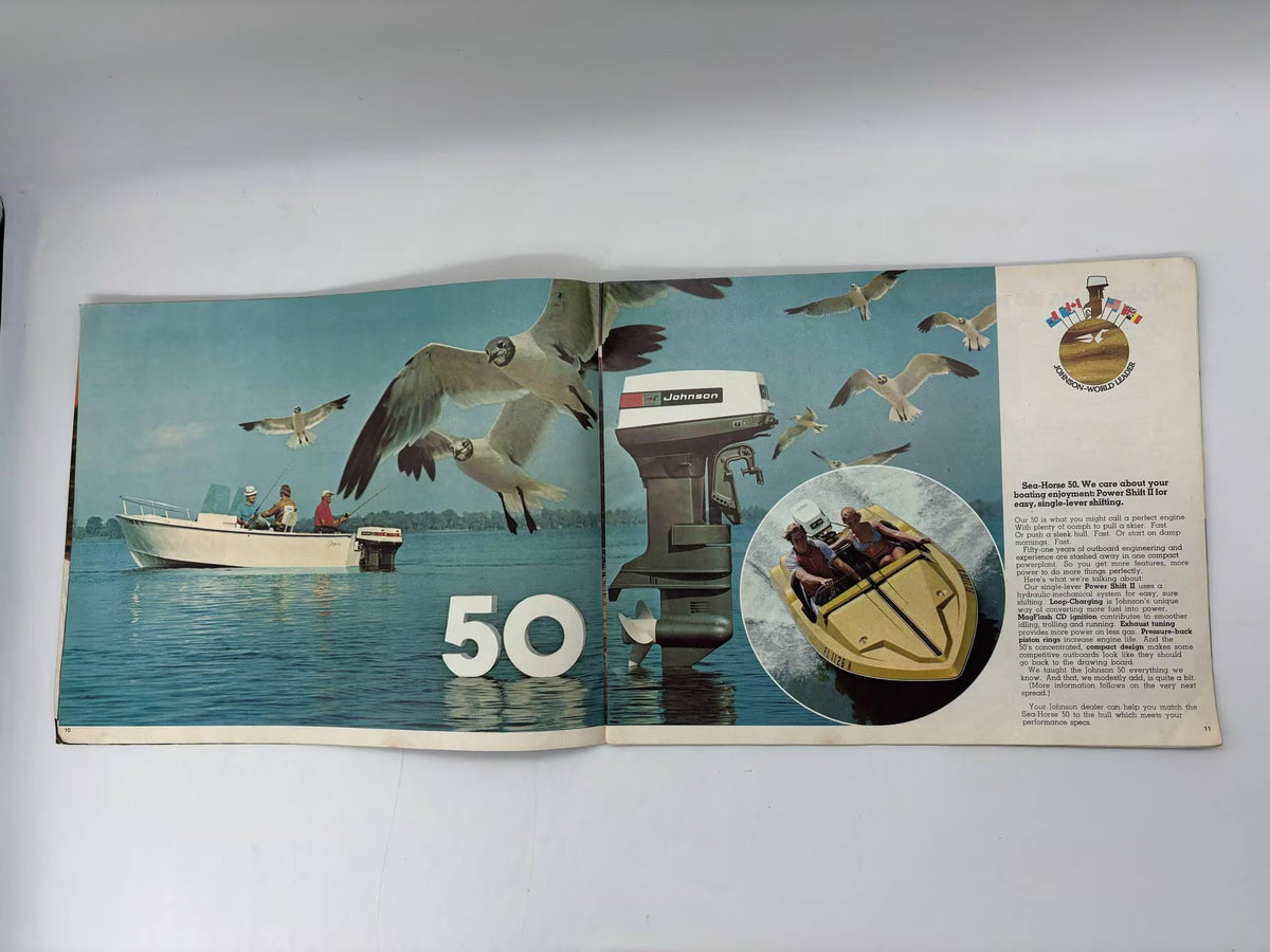 Vintage Johnson 73 Outboards Brochure, Johnson 73 Brochure, Johnson Sea-Horse 135, 115, 85, 65, 50, 40, 25, 20 73 Johnson Outboard Motor Brochure