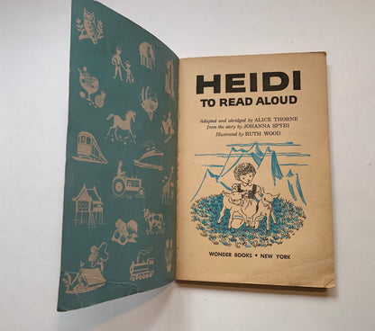 Vintage Heidi, Heidi Wonder Read Aloud Books, 1961 Heidi Wonder Book, Adapted and abridged for young readers, Heidi Book, 1961 Heidi Book