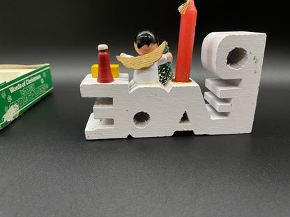 Vintage Words of Christmas Wooden Candle Holder Peace, In Box Peace Wooden Candle Holder, Words of Christmas PEACE Wooden Candle Holder