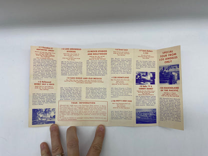 Vintage Tanner Gray Line Disneyland Sightseeing Daily Tours Schedule, 1959 Tanner Gray Line Sightseeing Departure from Knotty’s Berry Farm
