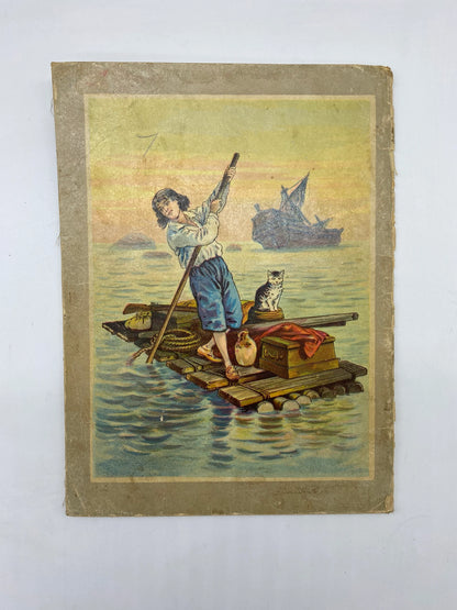 Antique Robinson Crusoe Kriss Kringle Series on Linen, Antique Linen Robinson Crusoe Illustrated Edition 1897, Antique Linen Book, 1897 Book