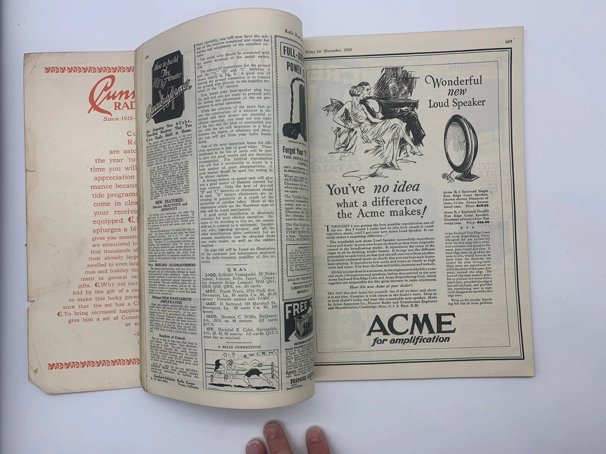 Vintage Radio News for December 1926 Vol.8 No.6, Christmas 1926 Radio News Magazine, Radio’s Greatest Magazine, Vintage 1926 Radio Magazine