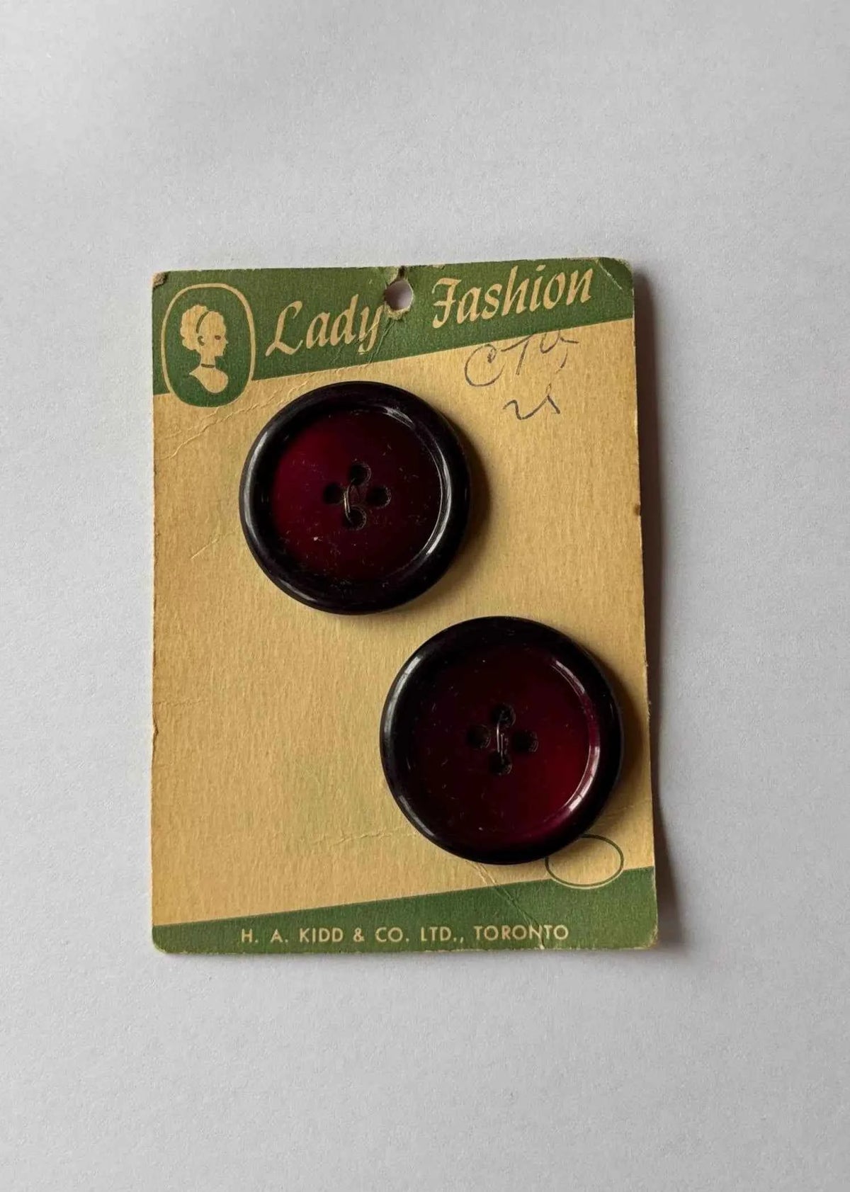 Vintage Lady Fashion 2 Wine Buttons 3.3 cm, Rare NOS 3.3 cm Round Burgundy Plastic Buttons Lady Fashion, 2 Wine Colour Lady Fashion Buttons