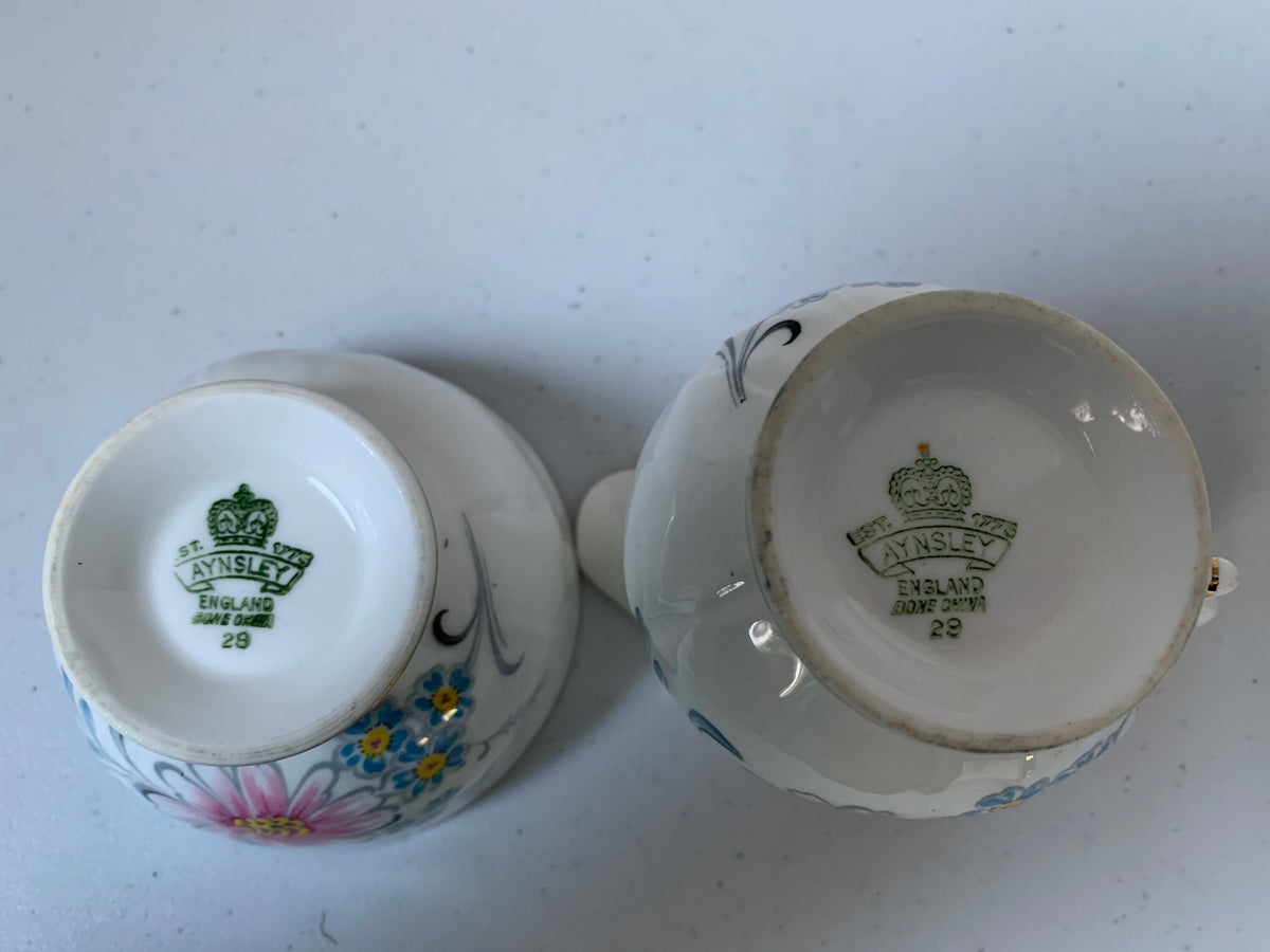 Vintage Aynsley Foral Cream & Sugar Dish, Aynsley Pattern 29, Gold Edge Floral Pattern Bone China Cream and Sugar, Aynsley Cream and Sugar