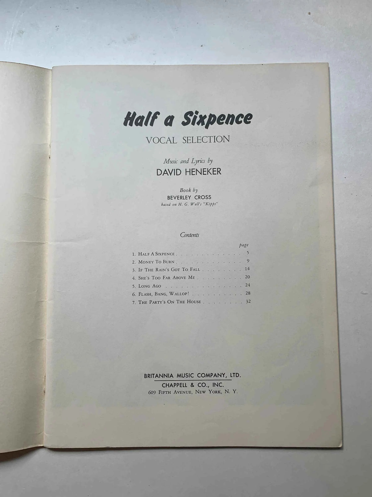 Half a Sixpence Vocal Selection, Paramount Pictures Presents Tommy Steele in Half a Sixpence Music and Lyrics by David Heneker, Movie Music