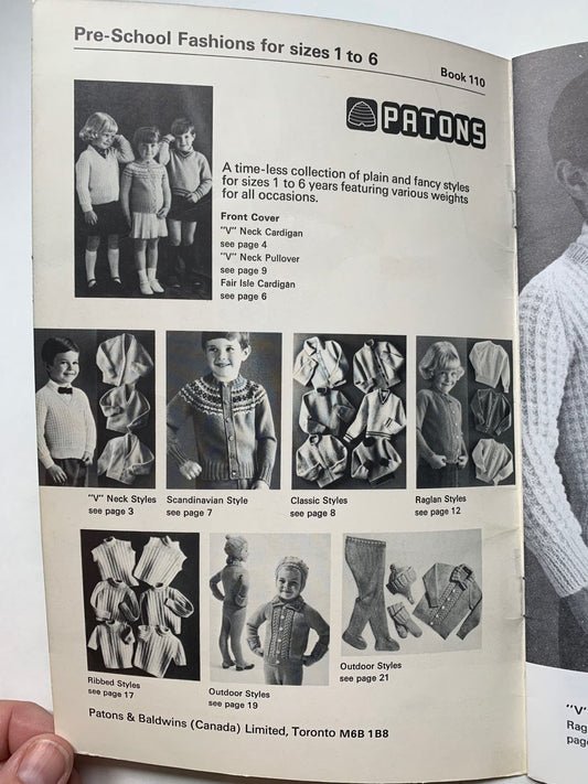 Vintage Patons Pre School Fashions for sizes 1 to 6, Beehive Book No. 110, Children’s Knit Sweater Patterns, Kids Knit Leggings Pattern Book