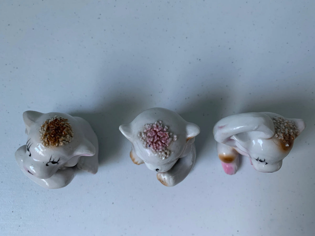 Vintage Spaghetti Porcelain Monkey Figures, Japan Monkeys in Poses Figurines, Thinking Monkey, Bashful Monkey, Surprised Monkey, Monkeys