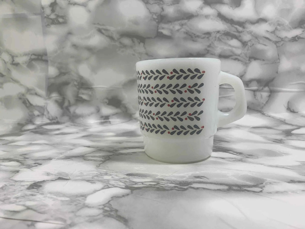Termocrisa Mug, Termocrisa Milk Glass Grey with Red Pattern Mug, Vintage Grey Pattern Mug, Vintage Milk Glass Coffee Mug, Made in Mexico Mug