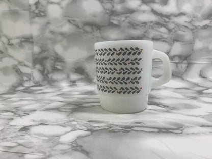 Termocrisa Mug, Termocrisa Milk Glass Grey with Red Pattern Mug, Vintage Grey Pattern Mug, Vintage Milk Glass Coffee Mug, Made in Mexico Mug